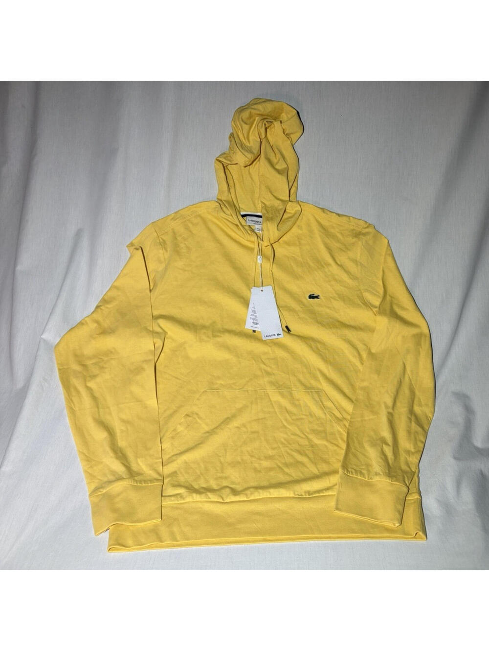 Lacoste Men’s Regular Fit Pullover Hoodie Yellow Large Cotton Kangaroo Pocket